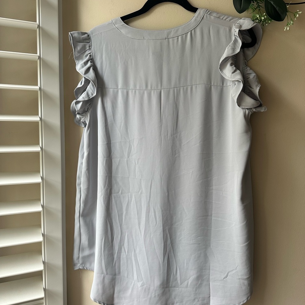 Zenana Light Gray Ruffle Sleeve Blouse - Picture 7 of 7